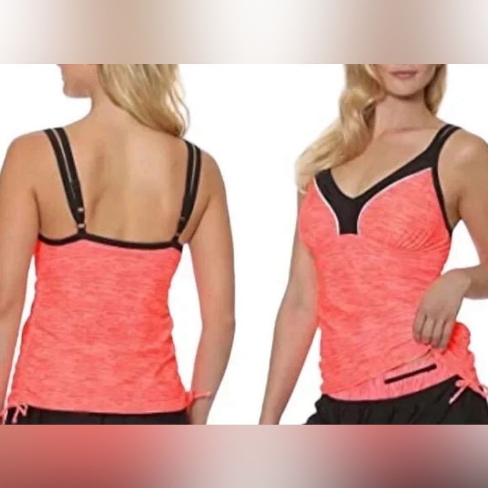 NWT Gerry Neon Pink Orange Space Dye Tankini Top size small Beach Summer Swim
